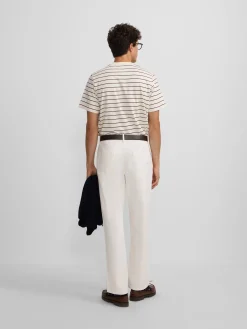 Camiseta raya fina burdeos crema