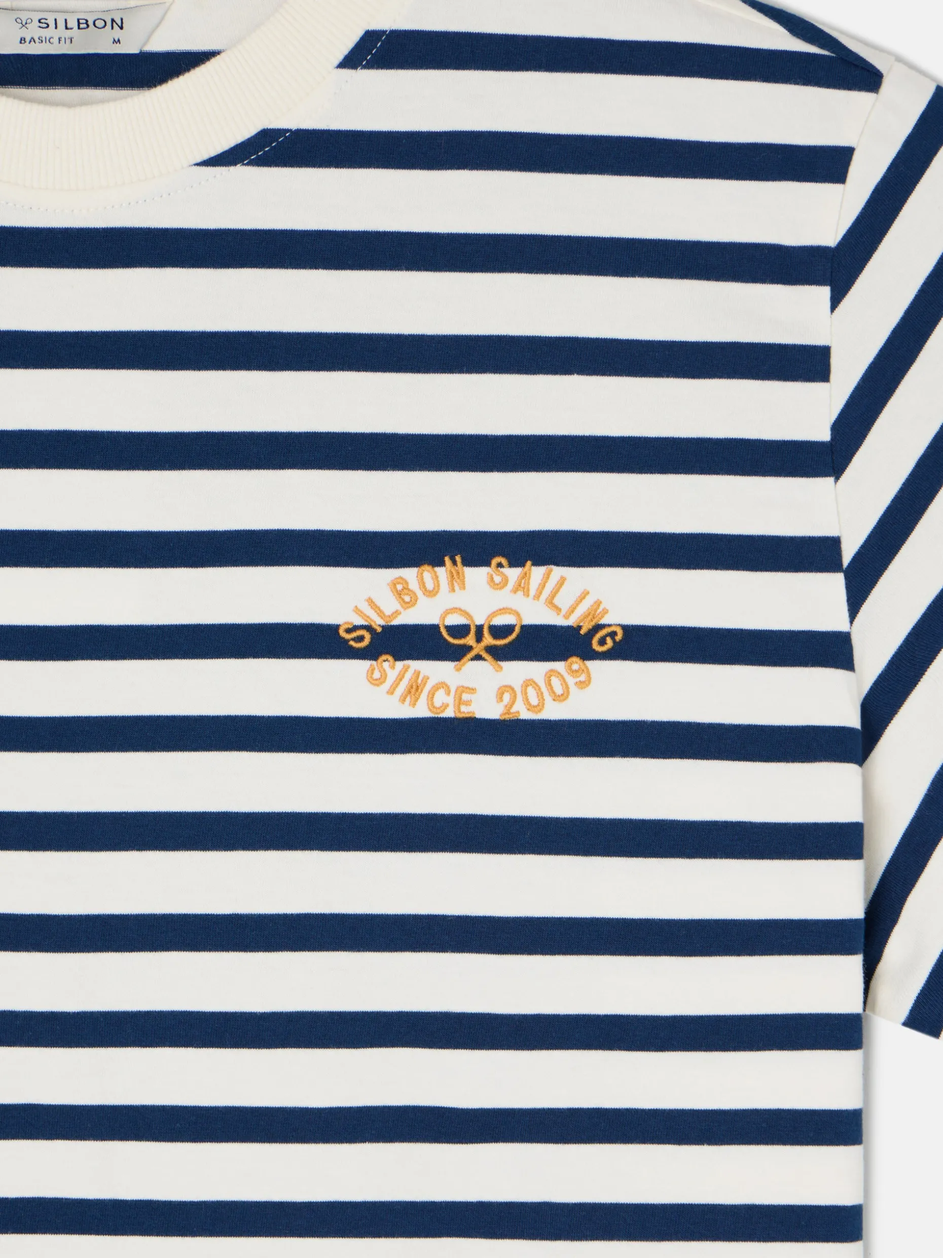 Camiseta raya media azul marino
