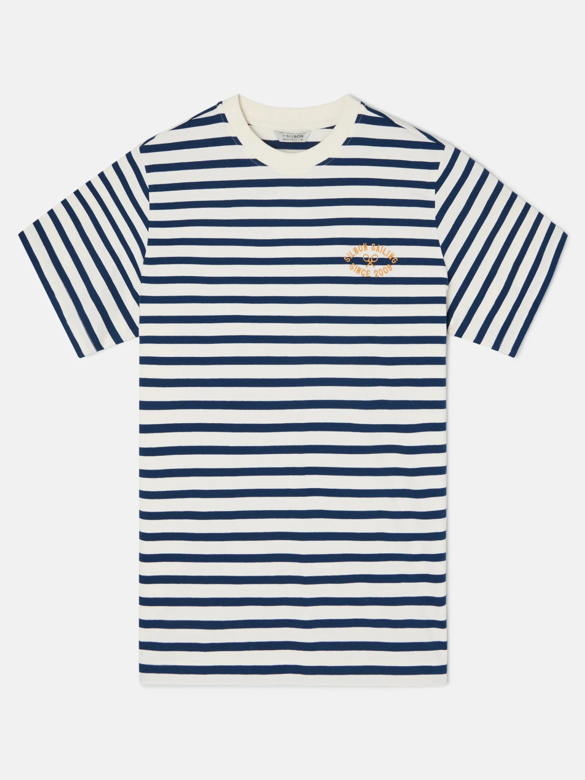 Camiseta raya media azul marino