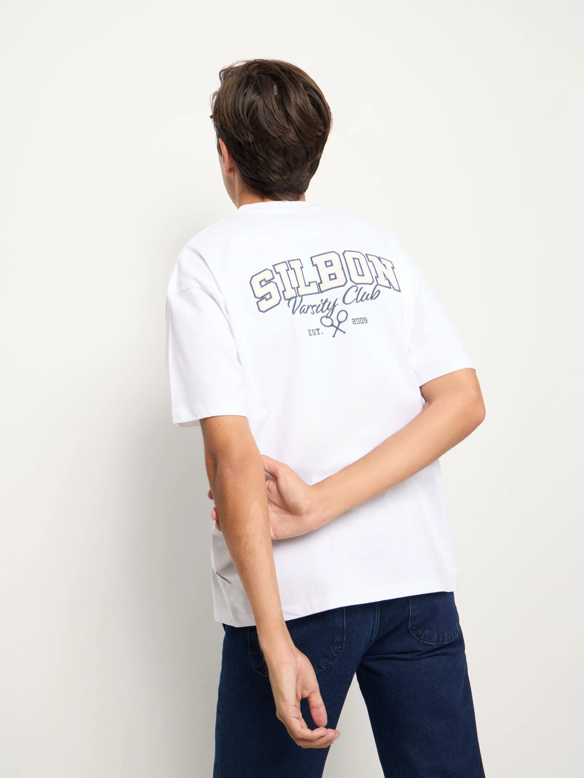 Camiseta relaxed fit sport college blanco