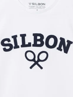 Camiseta silbon raqueta media blanca