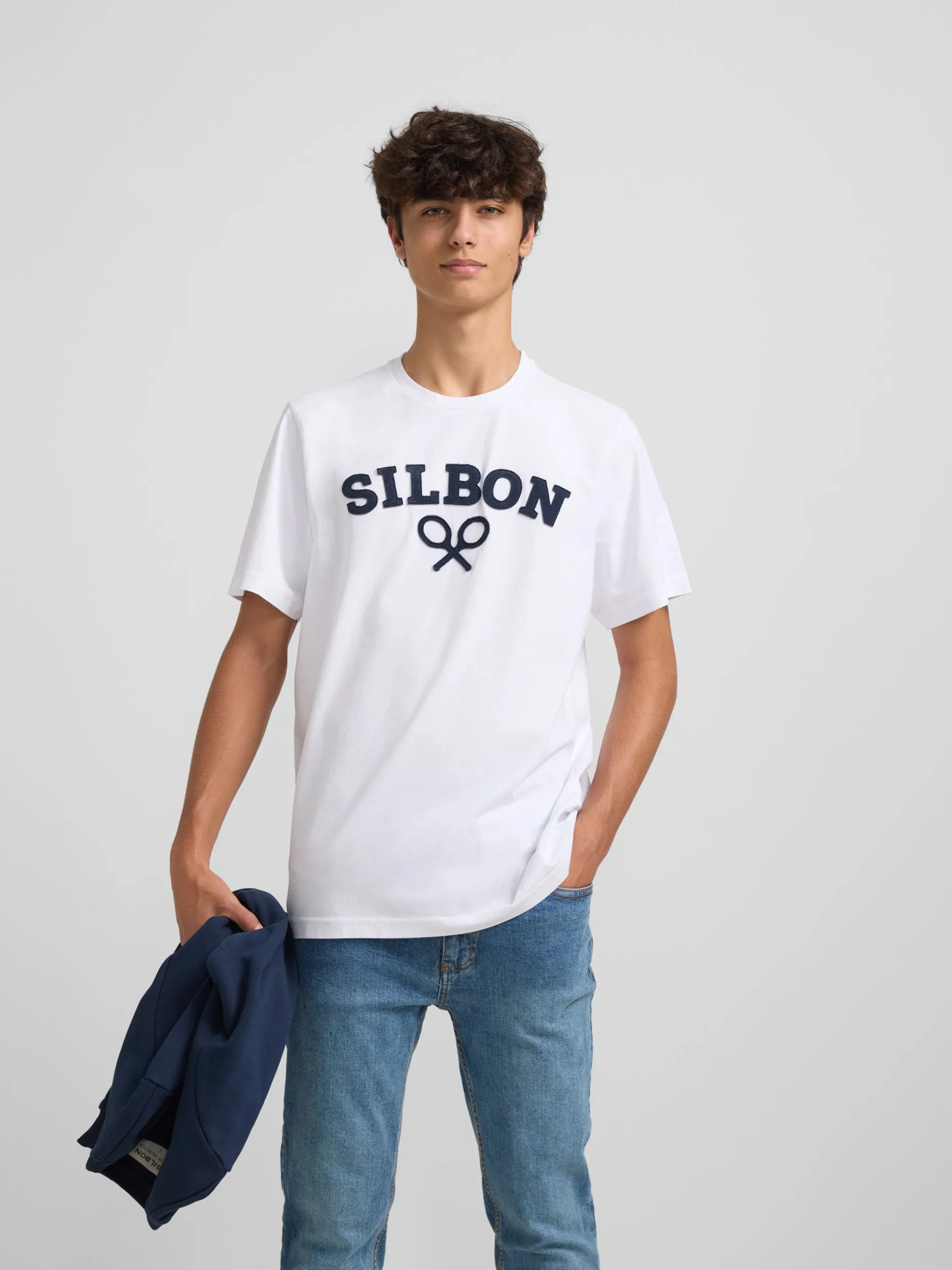Camiseta silbon raqueta media blanca
