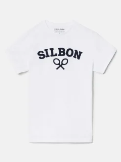 Camiseta silbon raqueta media blanca