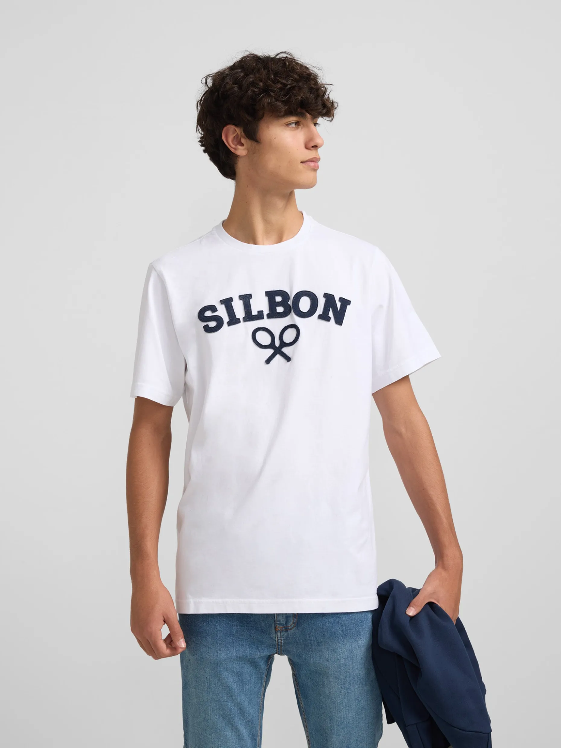 Camiseta silbon raqueta media blanca
