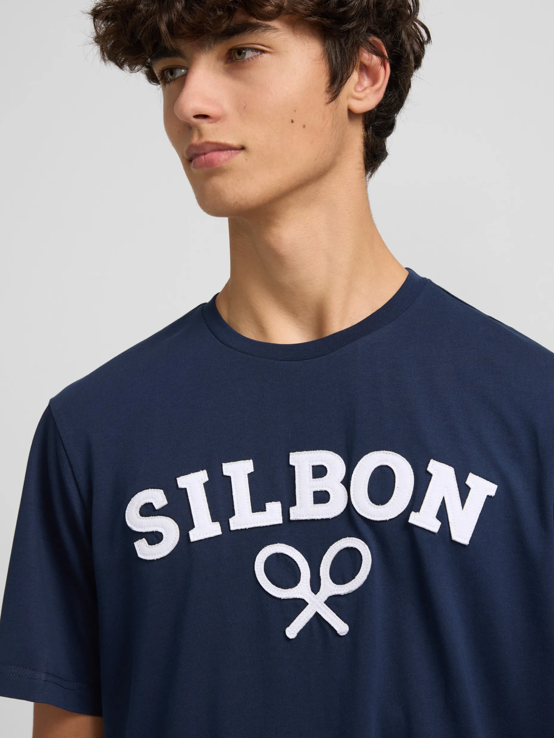Camiseta silbon raqueta media azul marino