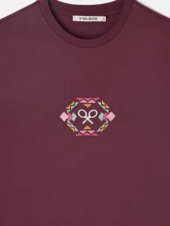 Camiseta woman bordado etnico multicolor granate