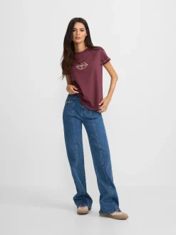 Camiseta woman bordado etnico multicolor granate