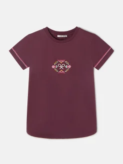 Camiseta woman bordado etnico multicolor granate