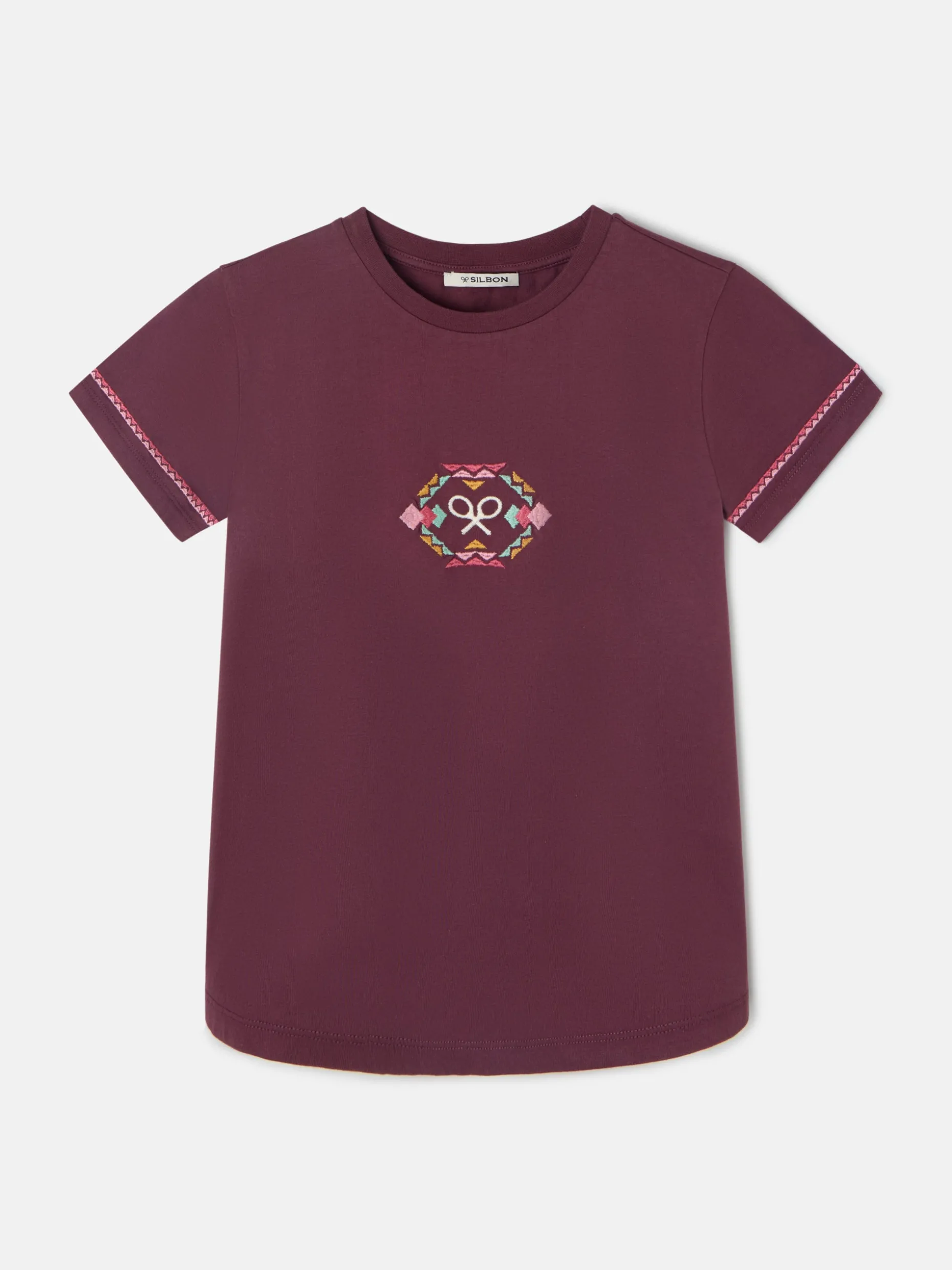 Camiseta woman bordado etnico multicolor granate