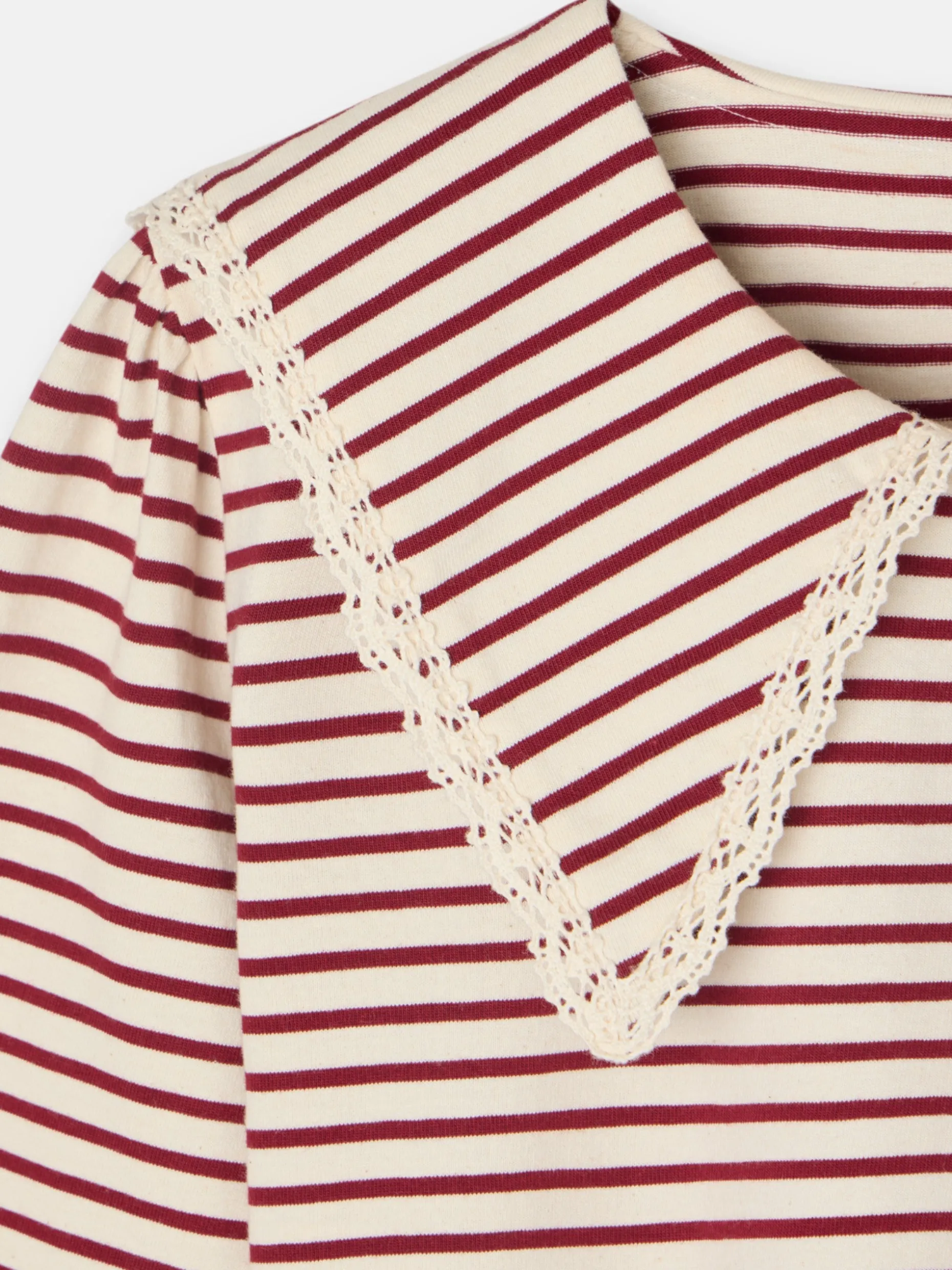 Camiseta woman cuello bobo rayas granate