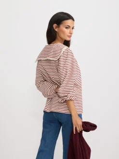 Camiseta woman cuello bobo rayas granate