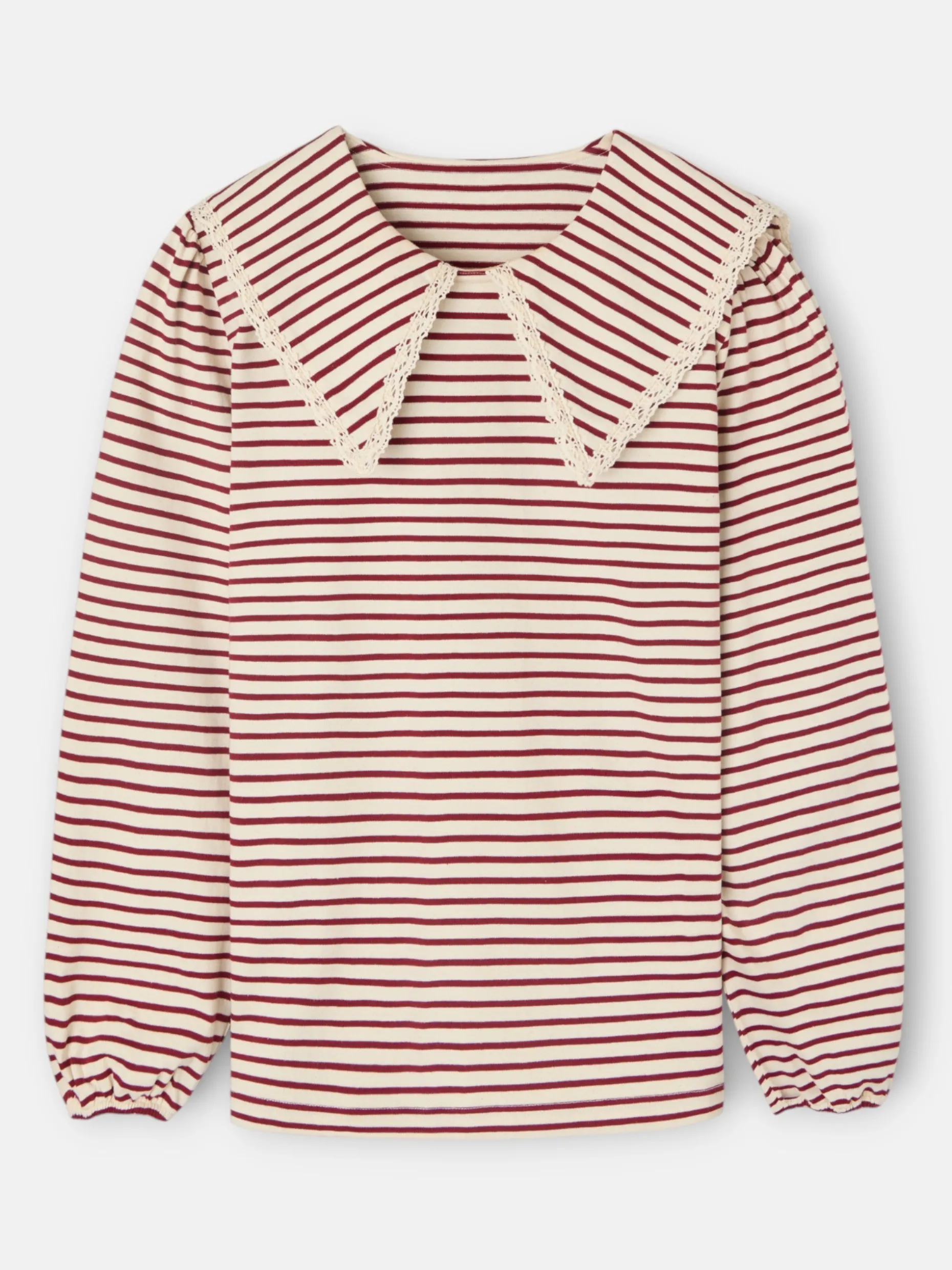 Camiseta woman cuello bobo rayas granate