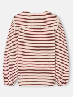 Camiseta woman cuello bobo rayas granate