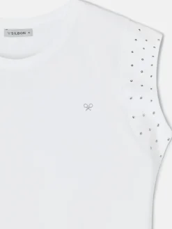 Camiseta woman hombrera tachas blanca
