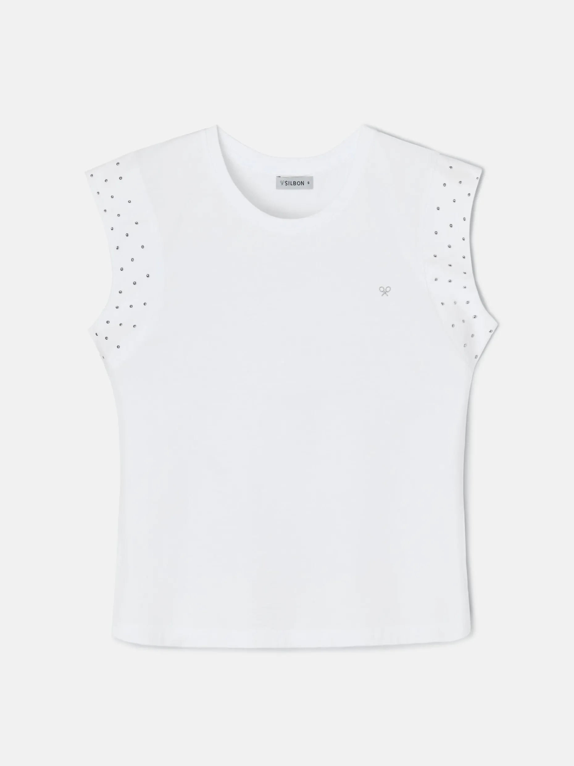 Camiseta woman hombrera tachas blanca