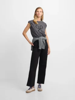 Camiseta woman manga roll out negra