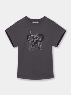 Camiseta woman manga roll out negra