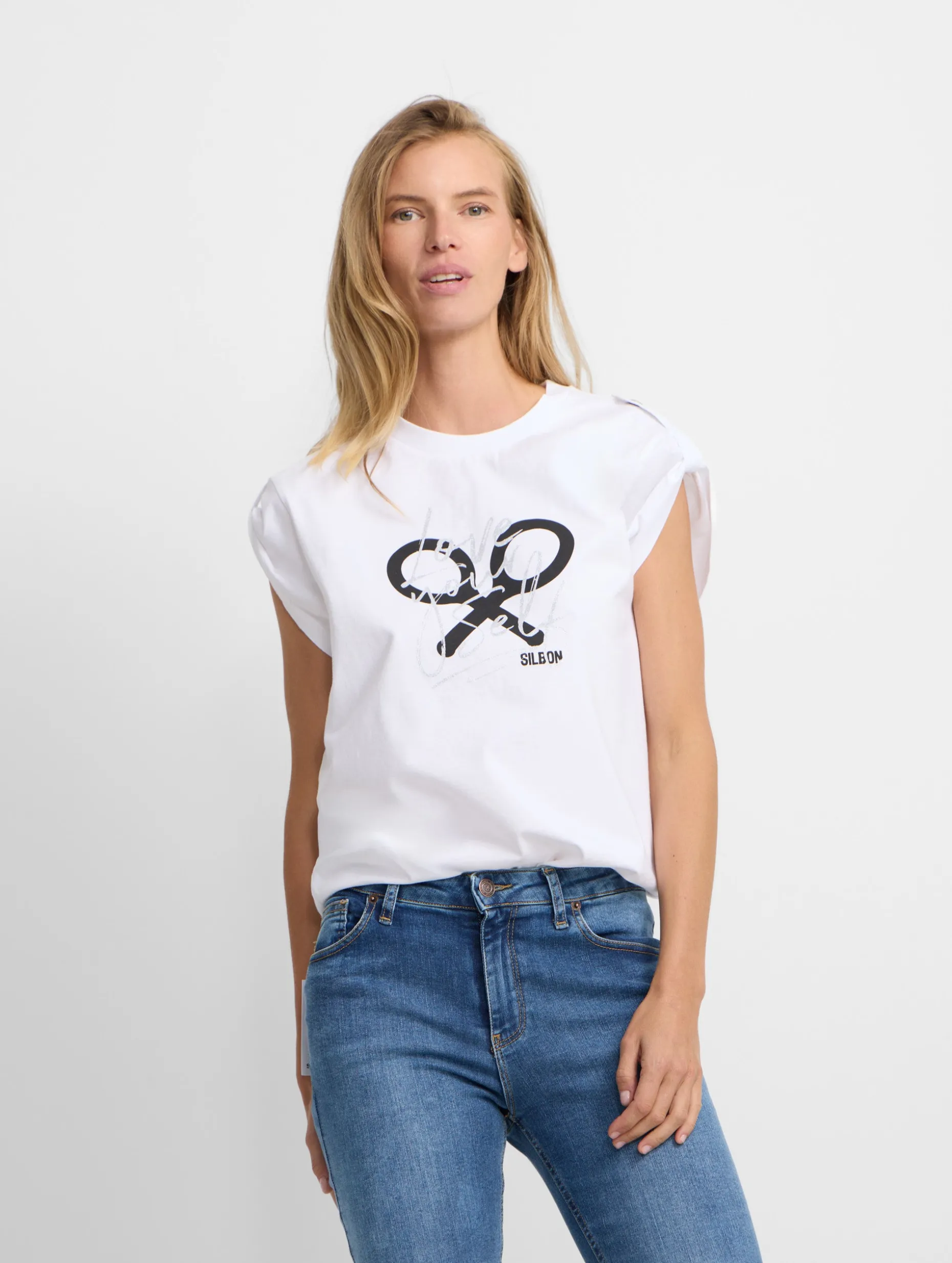 Camiseta woman manga roll out blanca
