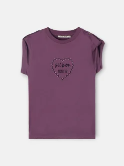 Camiseta woman roll out corazon tachas morado