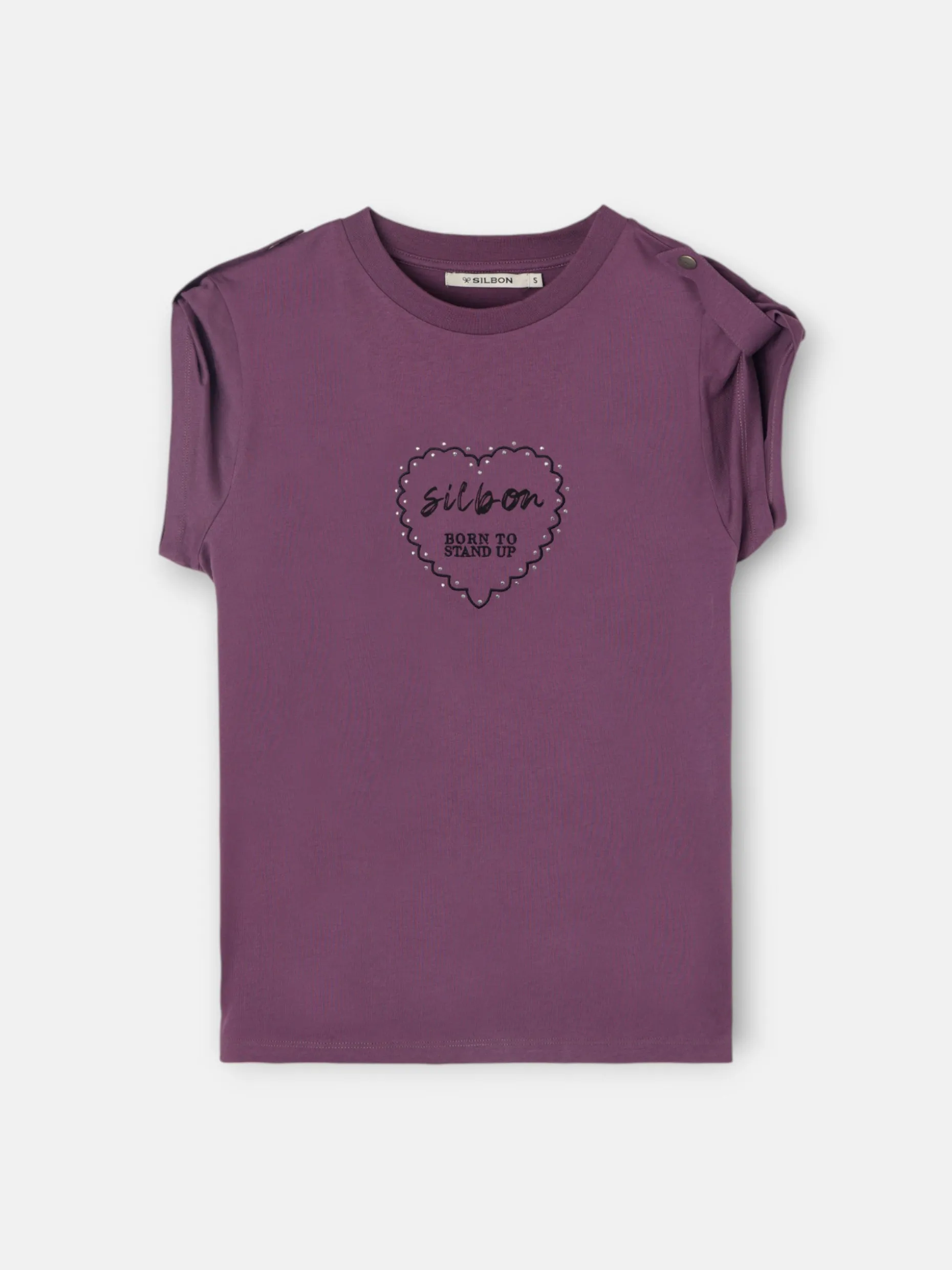 Camiseta woman roll out corazon tachas morado