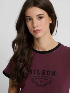 Camiseta woman silbon varsity burdeos