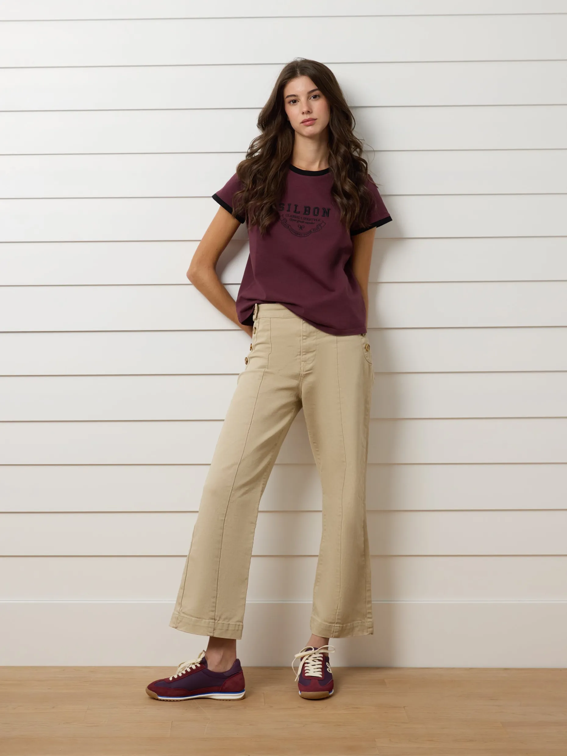 Camiseta woman silbon varsity burdeos