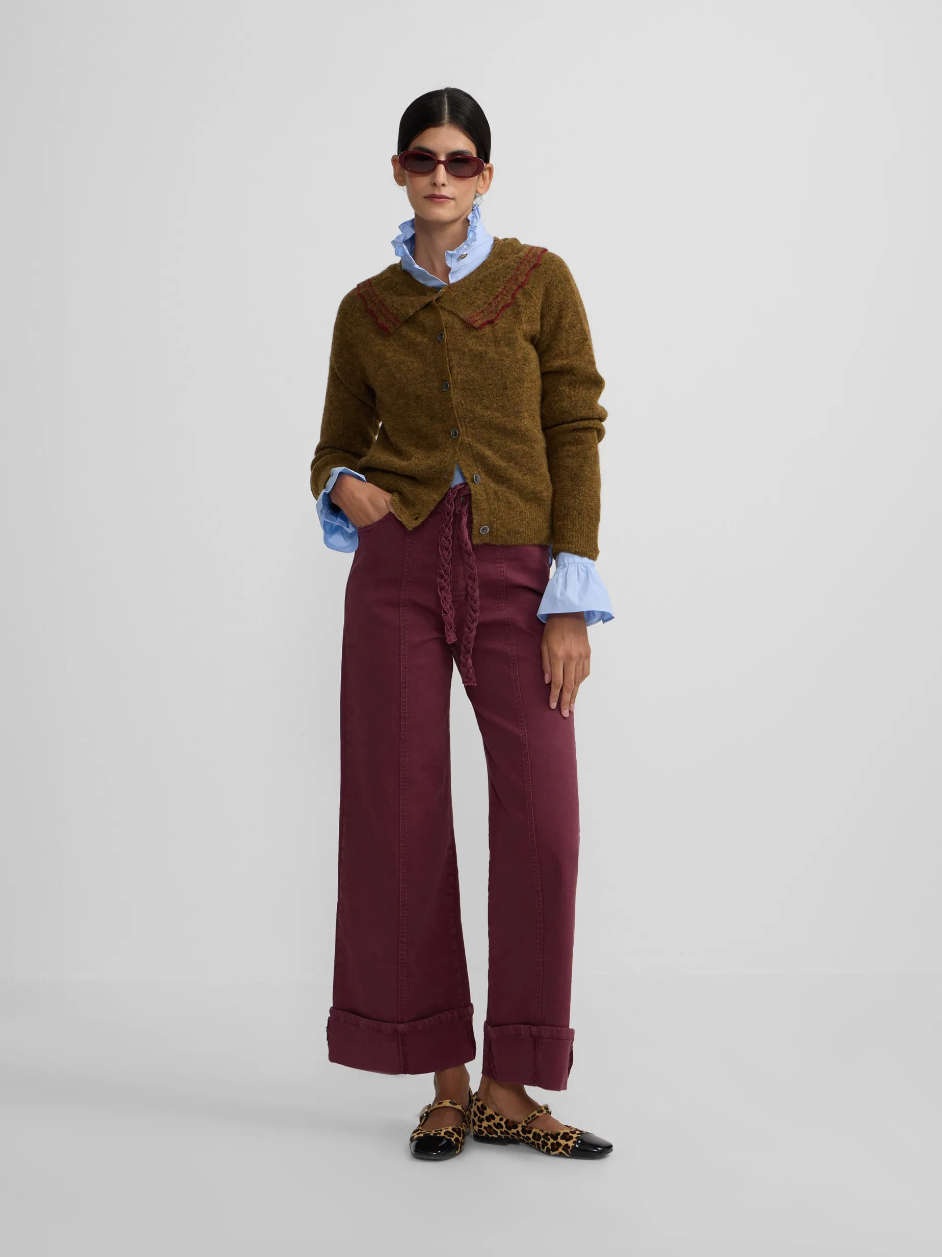 Cardigan cuello bobo contraste verde