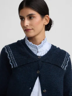 Cardigan cuello bobo contraste marino