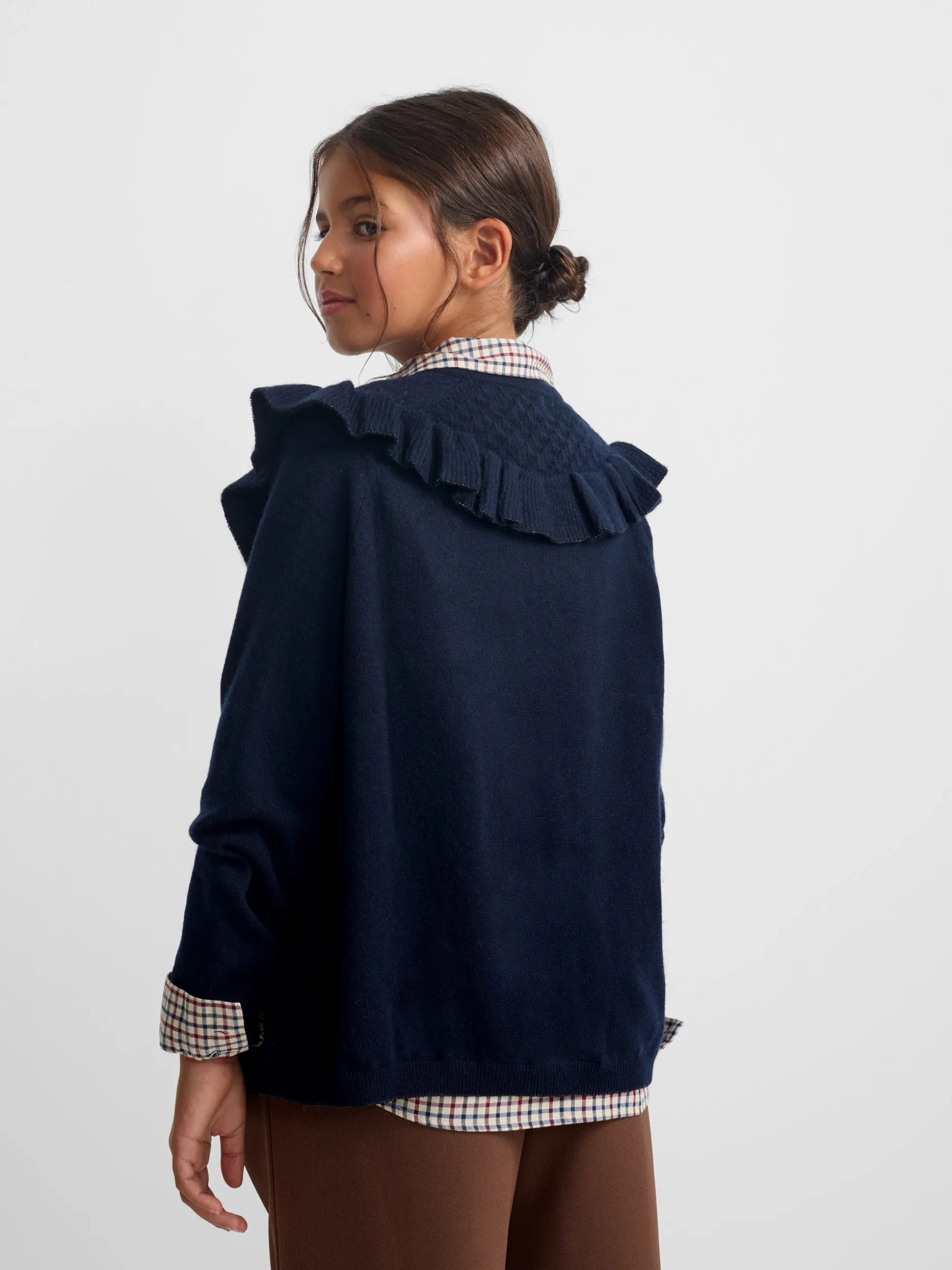 Cardigan girl punto volante marino