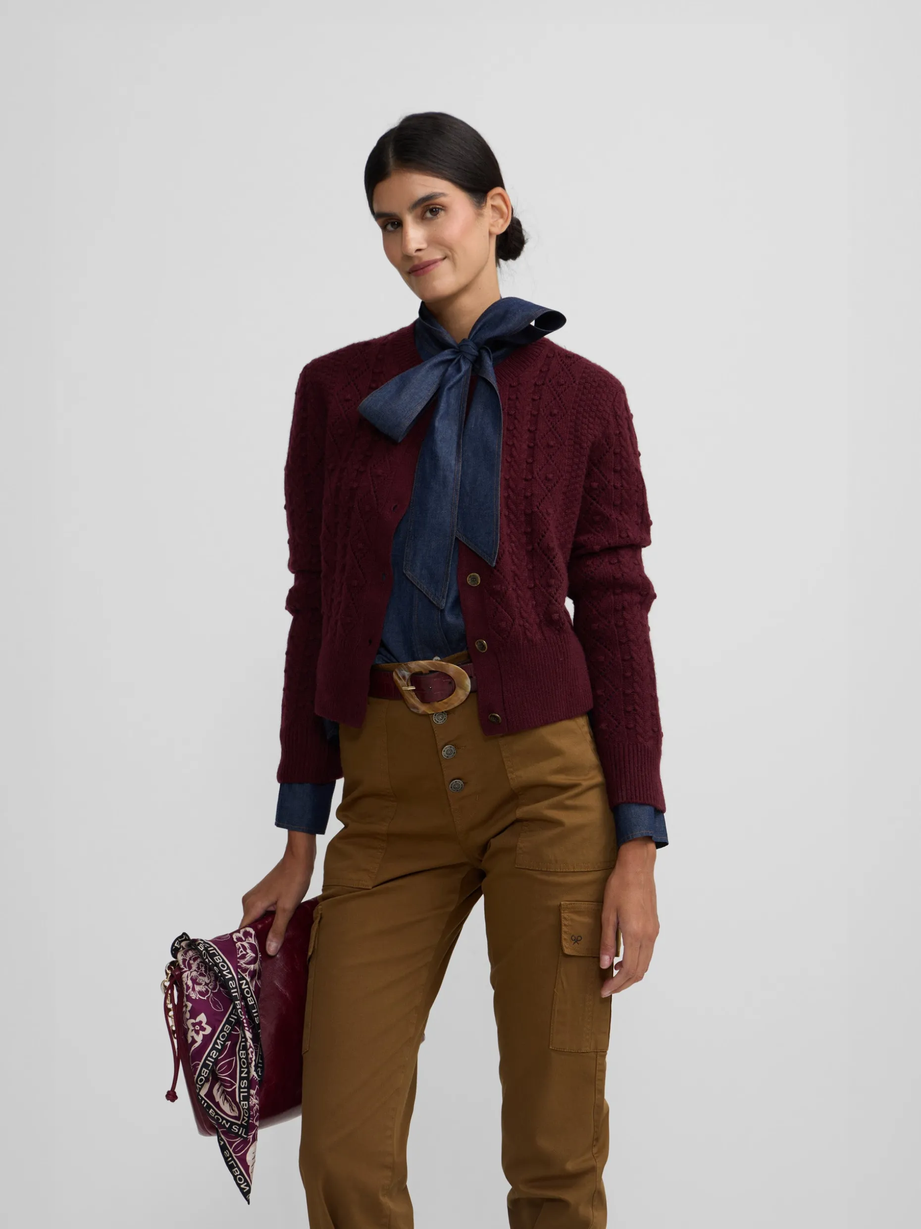 Cardigan punto ochos burdeos