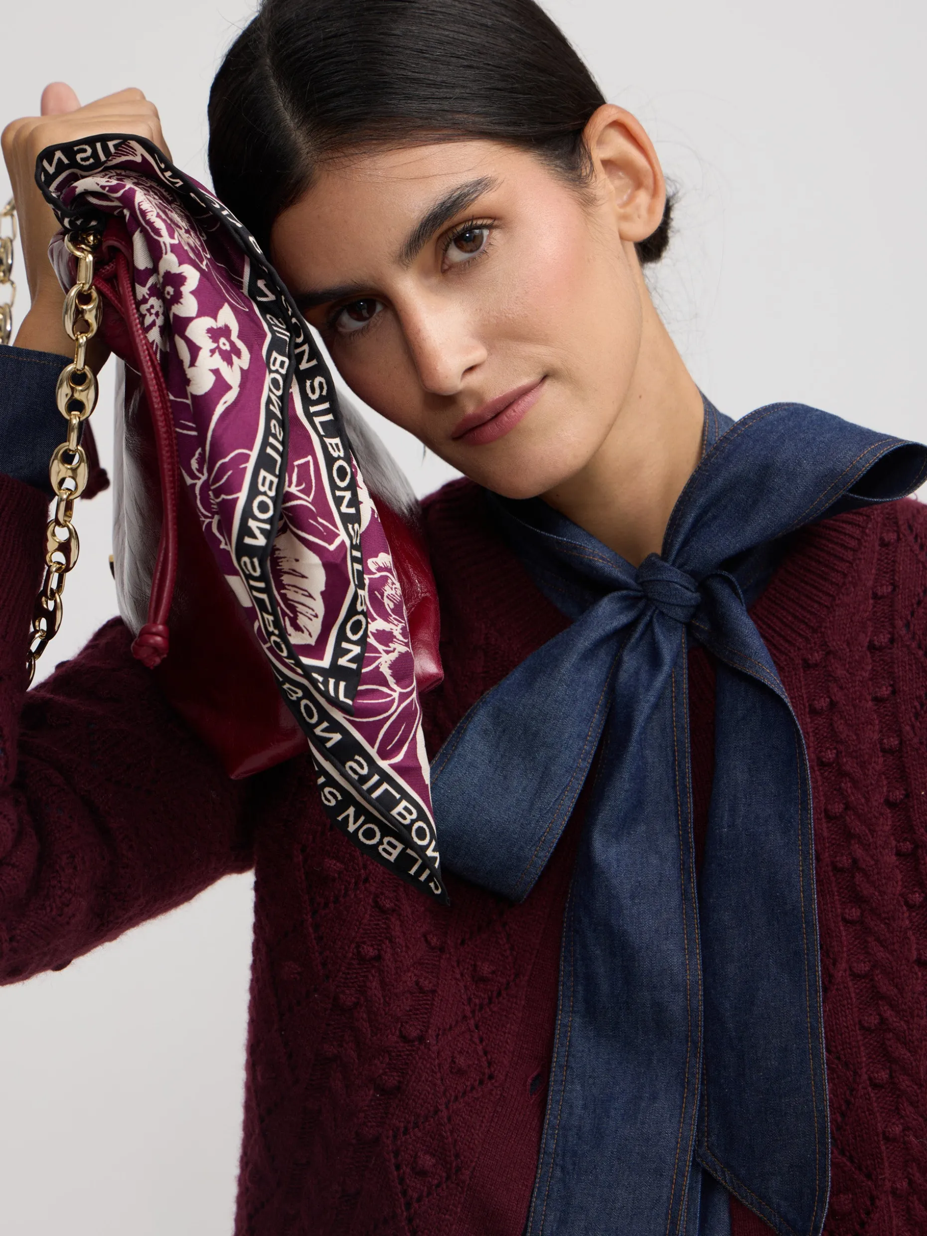 Cardigan punto ochos burdeos