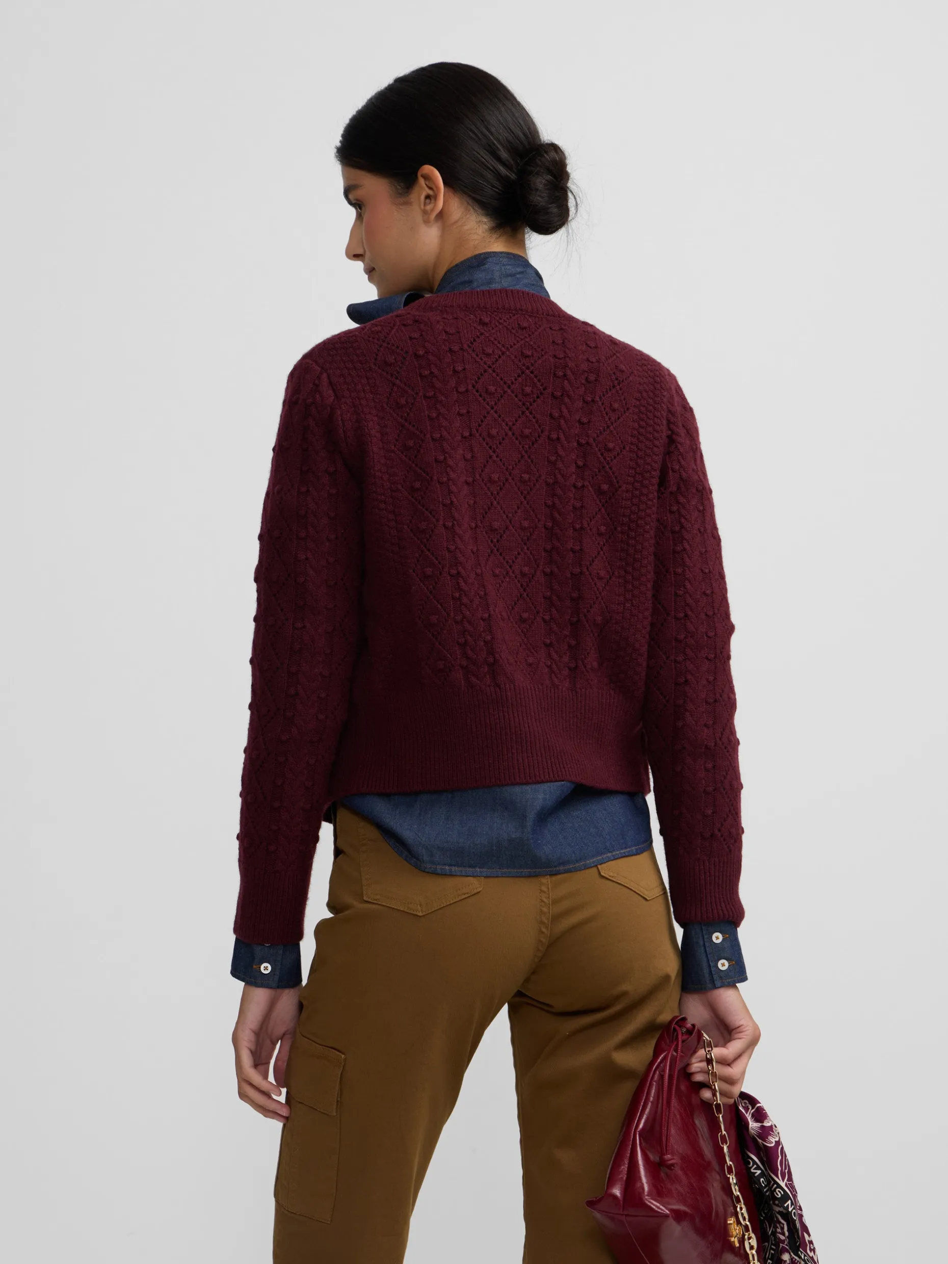 Cardigan punto ochos burdeos