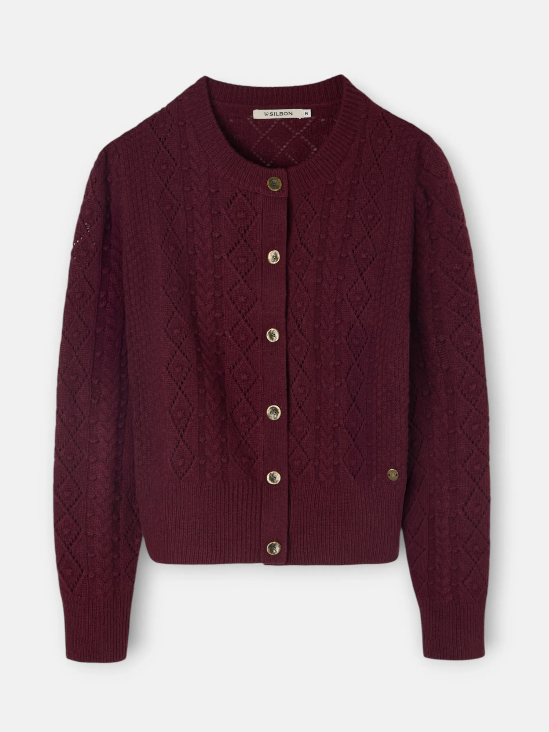 Cardigan punto ochos burdeos