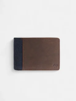 Cartera piel tejido etnico azul marino