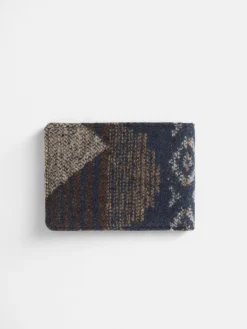 Cartera piel tejido etnico azul marino