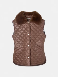 Chaleco acolchado tejido combinado marron