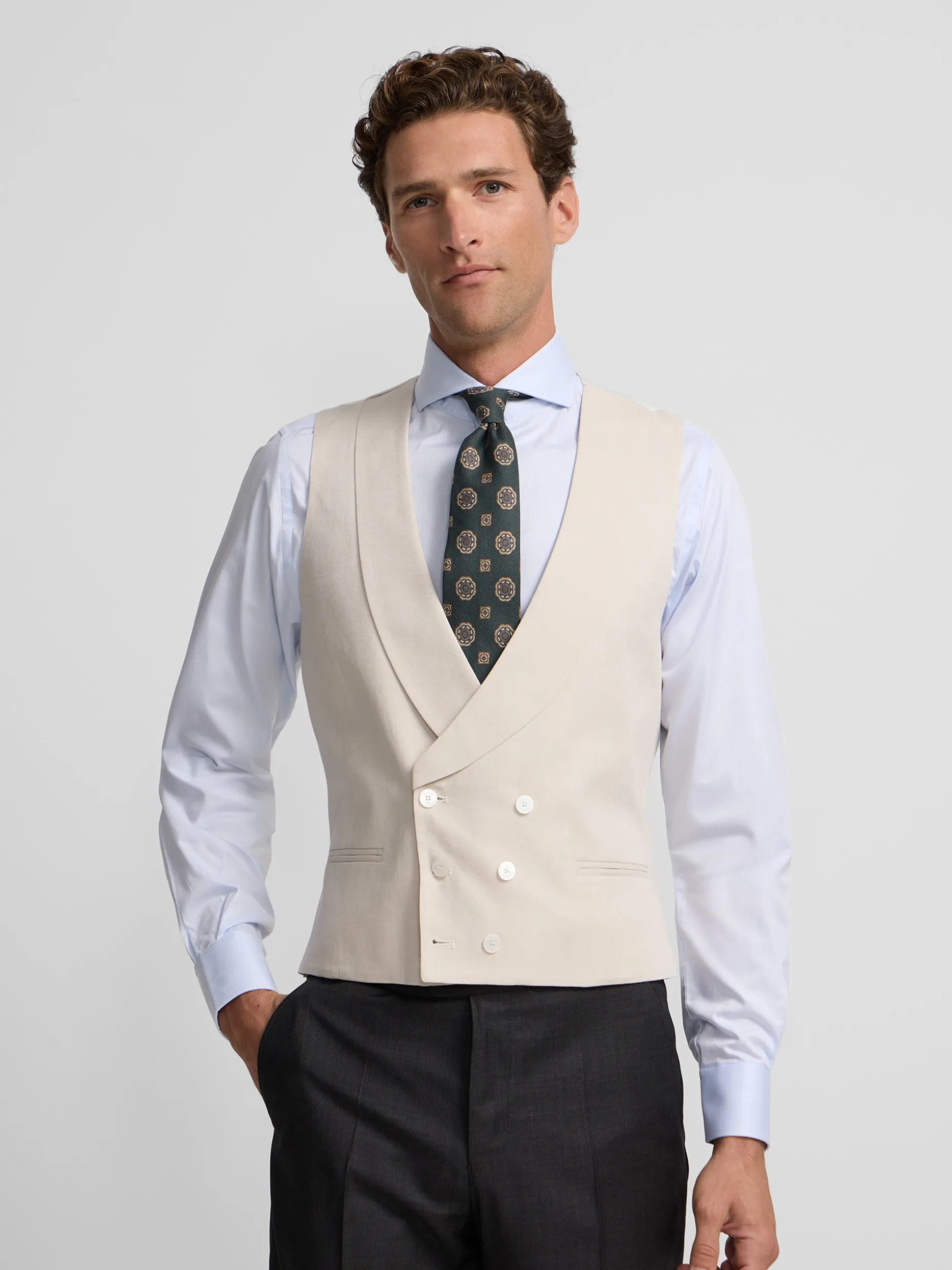 Chaleco chaque cuello redondo gris perla