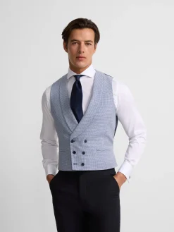 Chaleco chaque cuello redondo pata de gallo azul