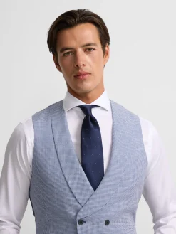 Chaleco chaque cuello redondo pata de gallo azul