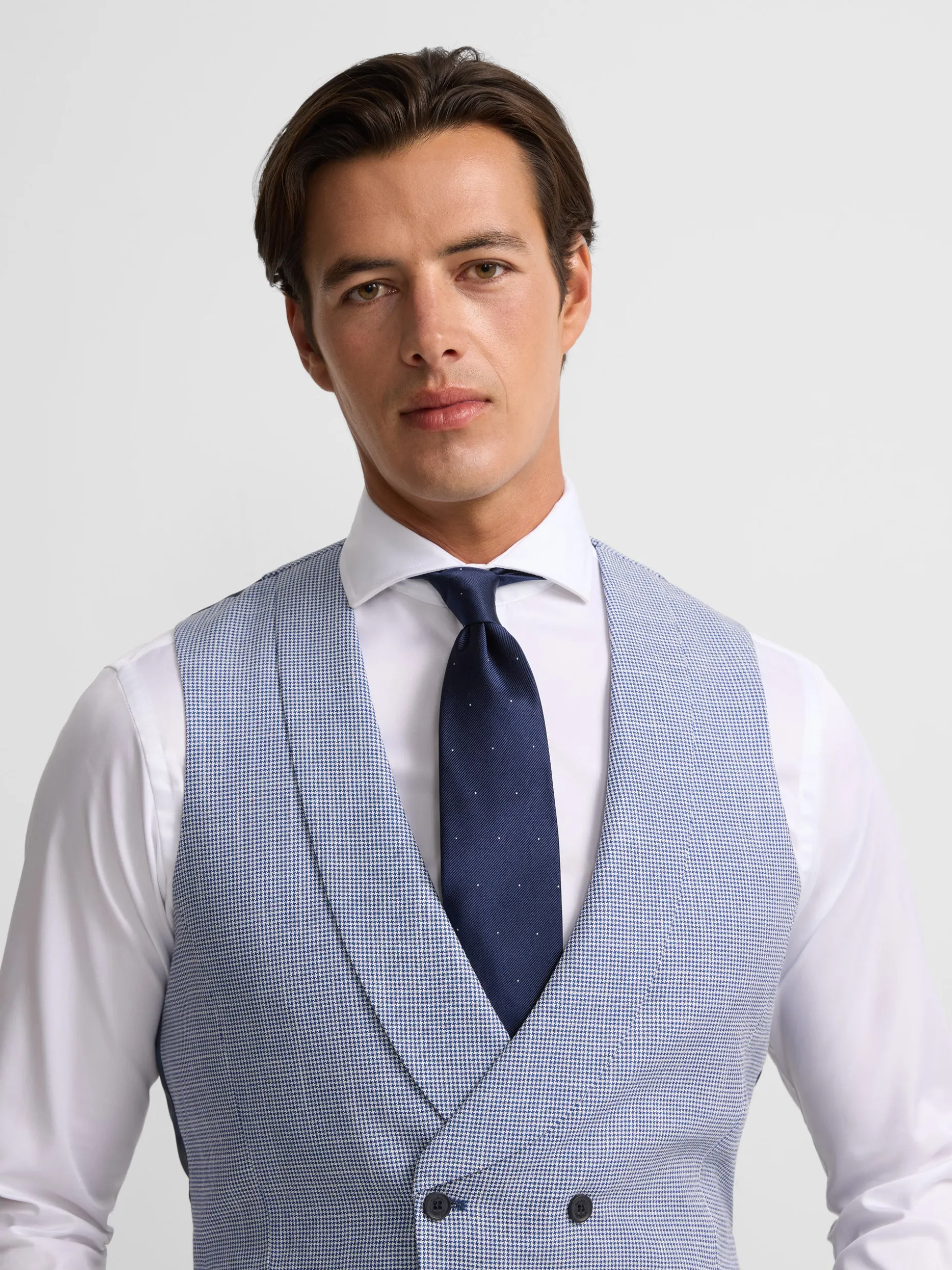 Chaleco chaque cuello redondo pata de gallo azul