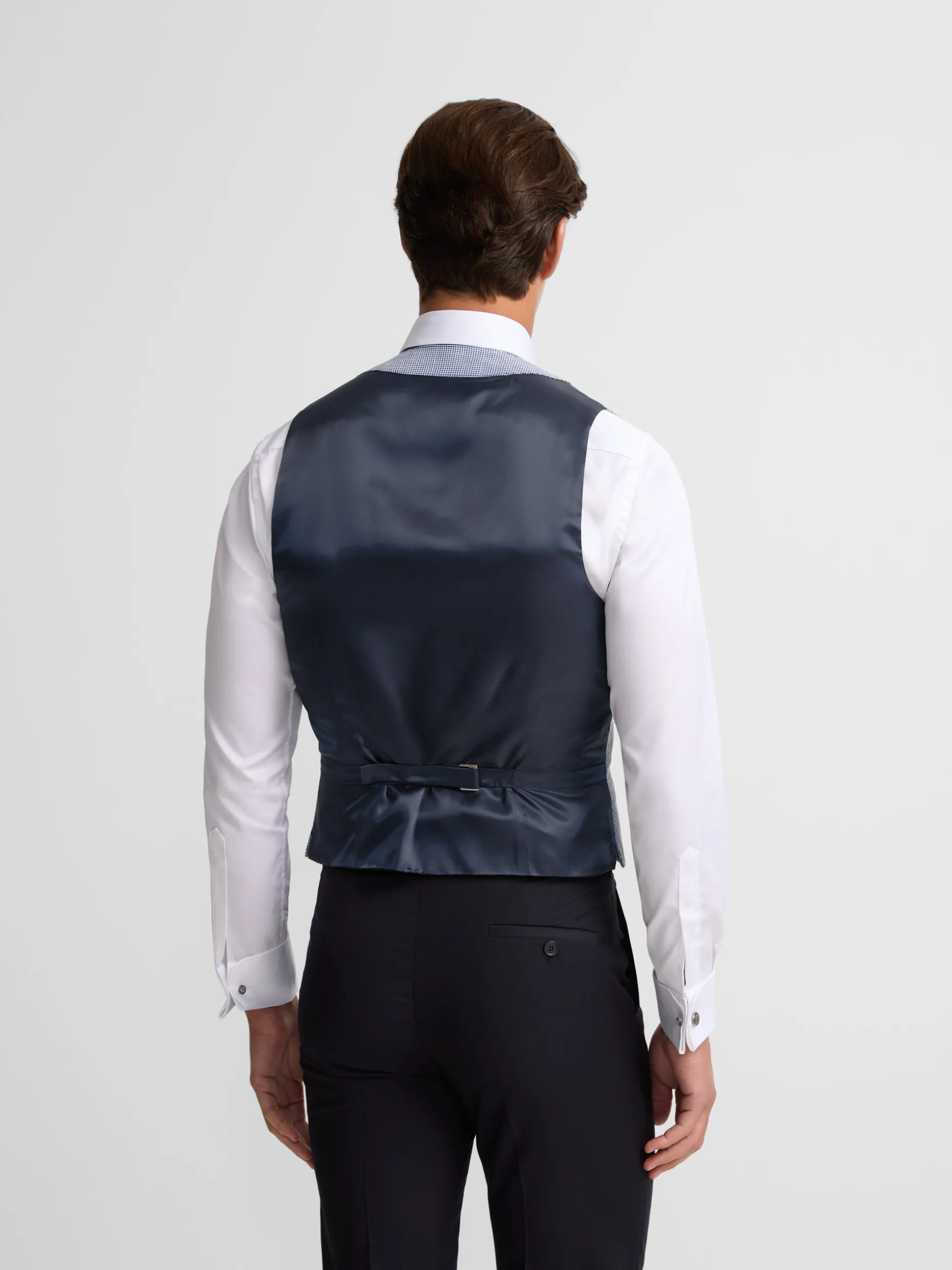 Chaleco chaque cuello redondo pata de gallo azul