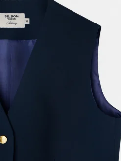 Chaleco clasico detalles saten marino