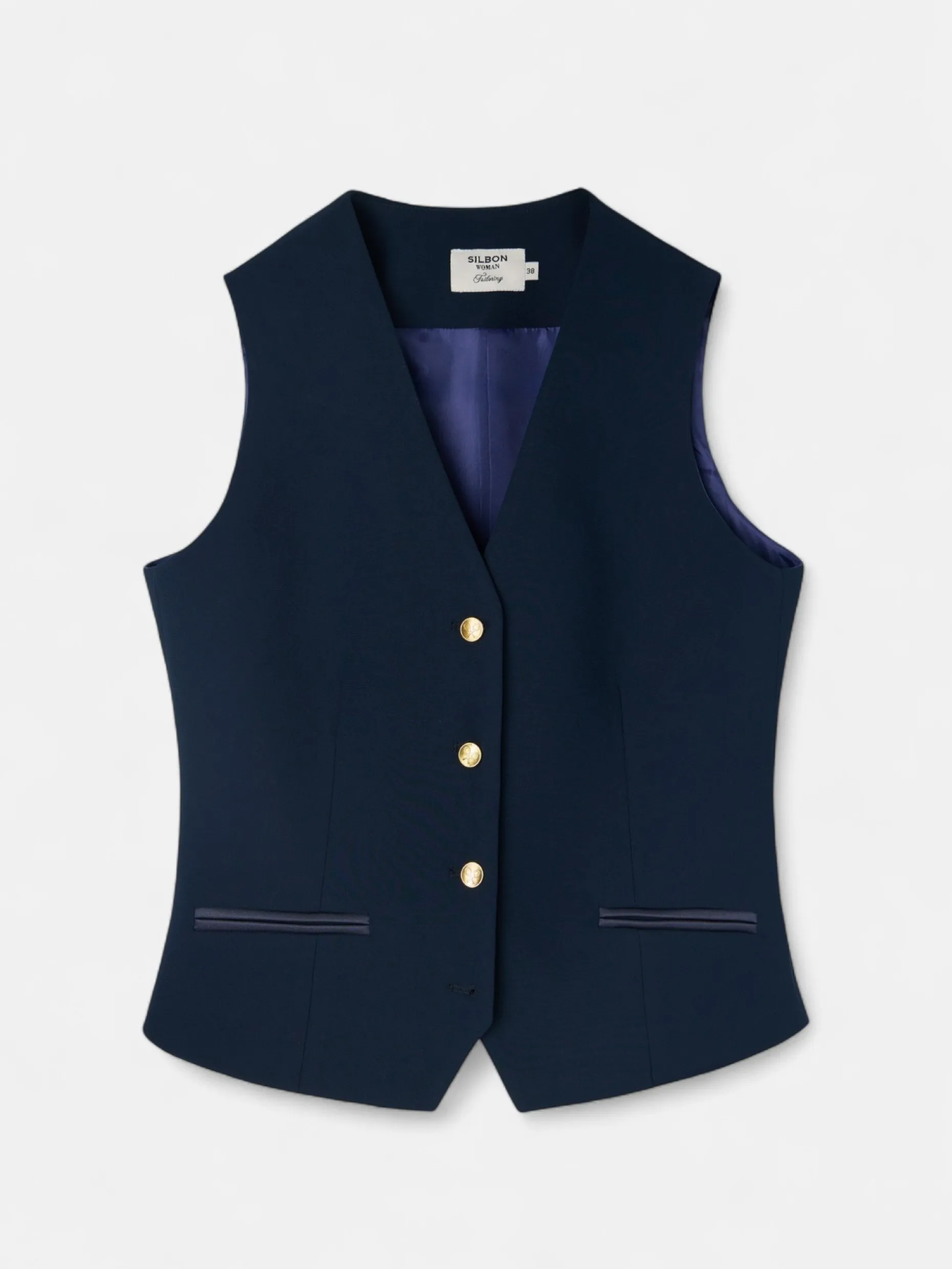 Chaleco clasico detalles saten marino