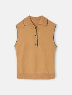 Chaleco detalles pespuntes camel