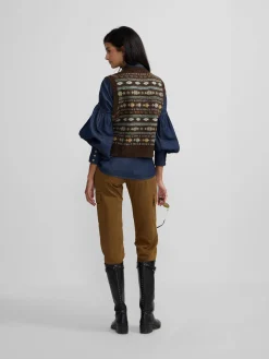 Chaleco punto lazada jacquard marron