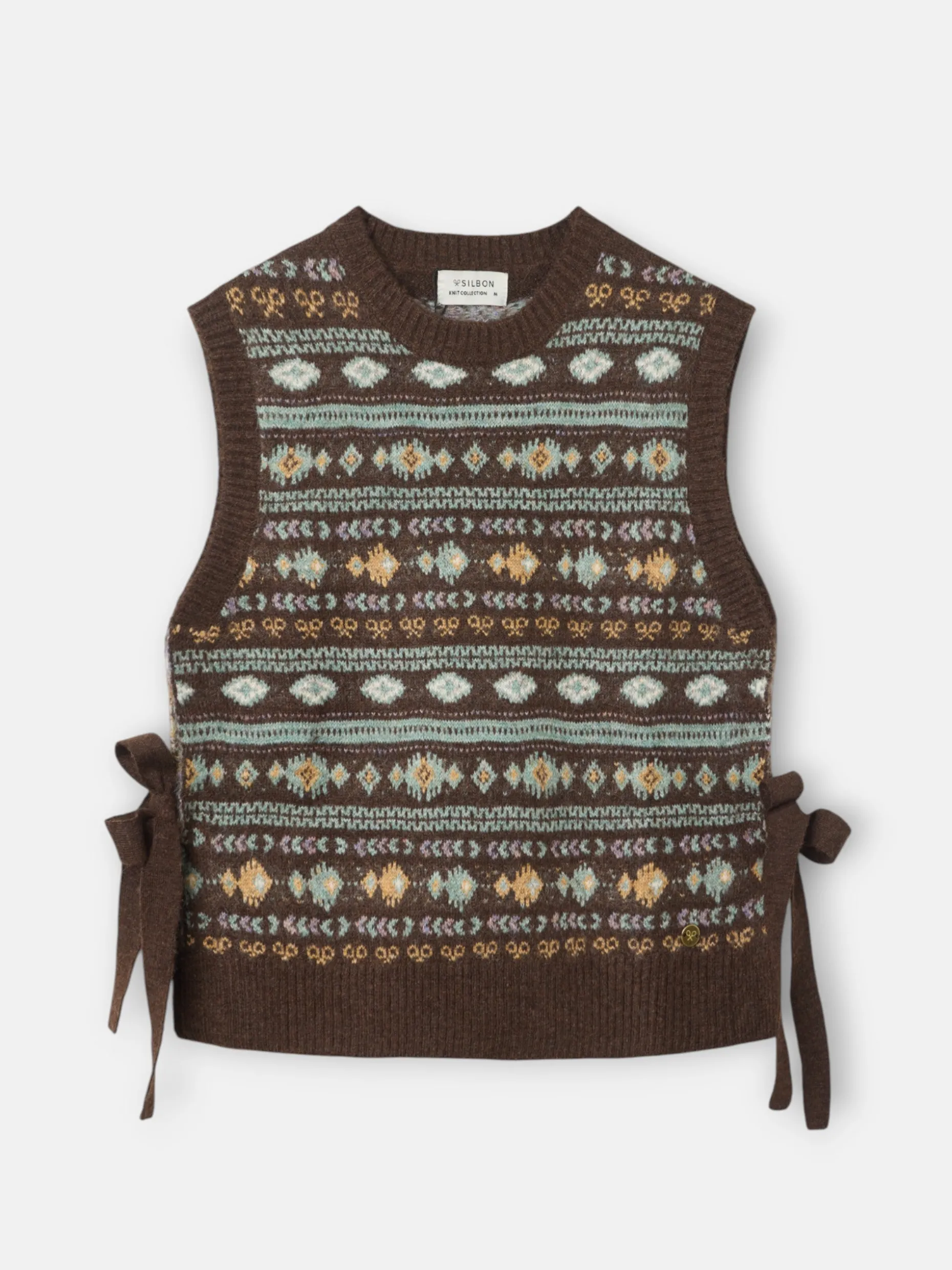 Chaleco punto lazada jacquard marron