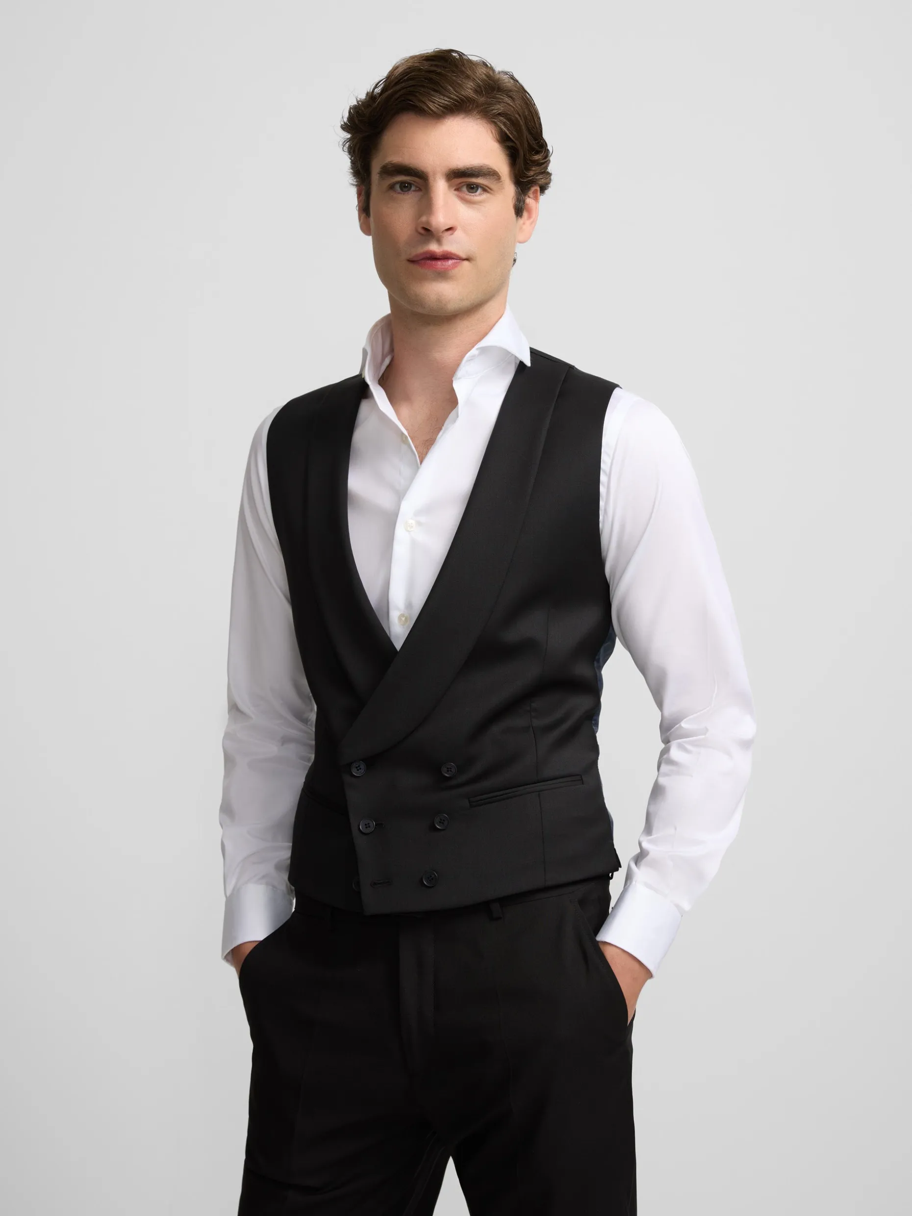 Chaleco vestir stretch cuello redondo negro