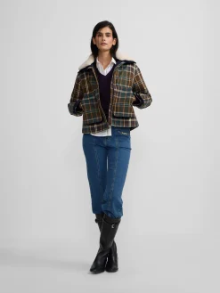 Chaqueta encerada borrego cuadros verdes