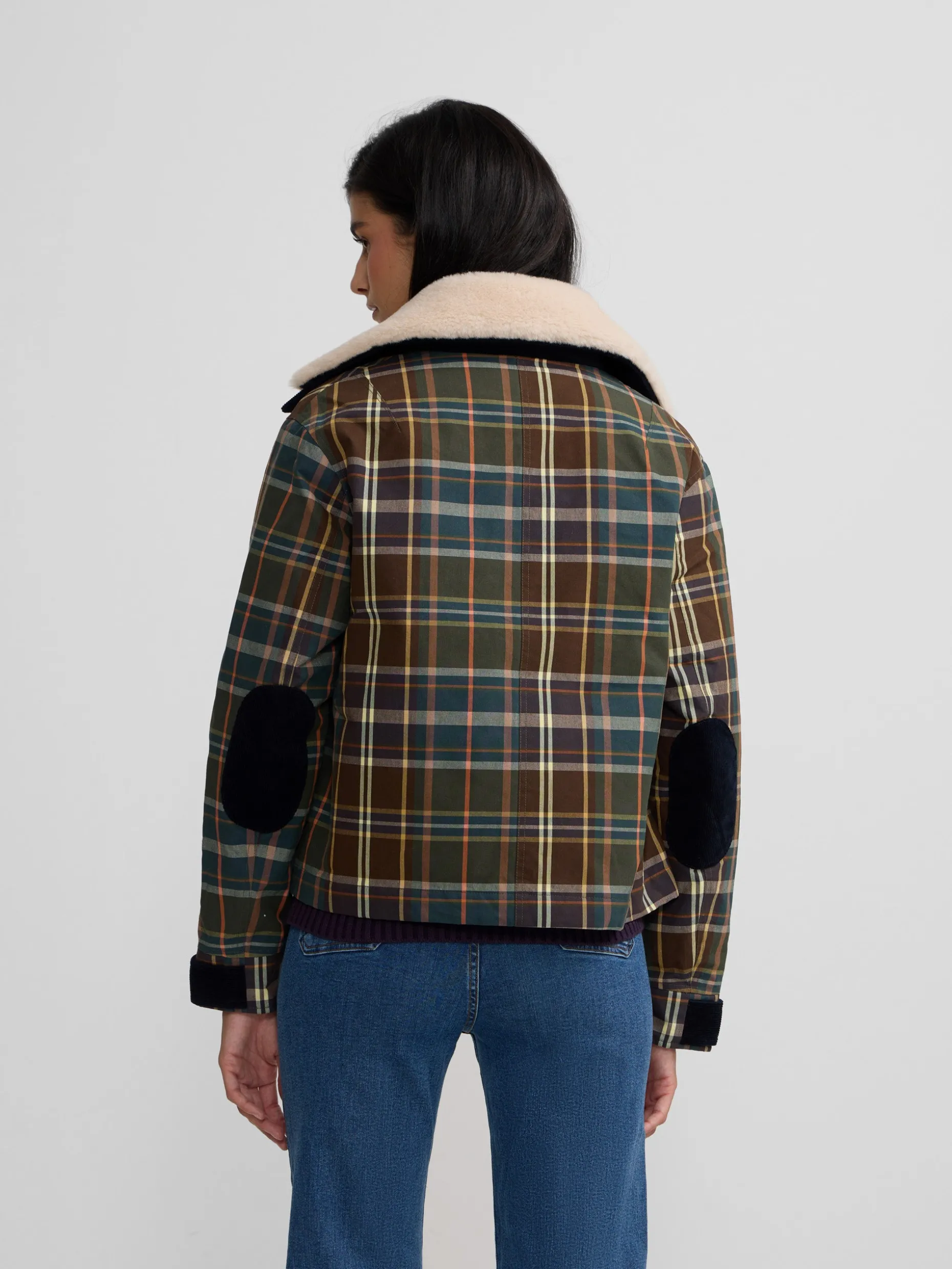 Chaqueta encerada borrego cuadros verdes