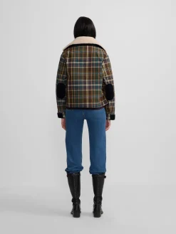 Chaqueta encerada borrego cuadros verdes